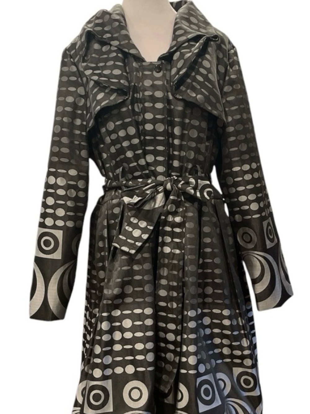 Samuel Dong XL black/gray bubble trench dress graphic pocketed belt jacket